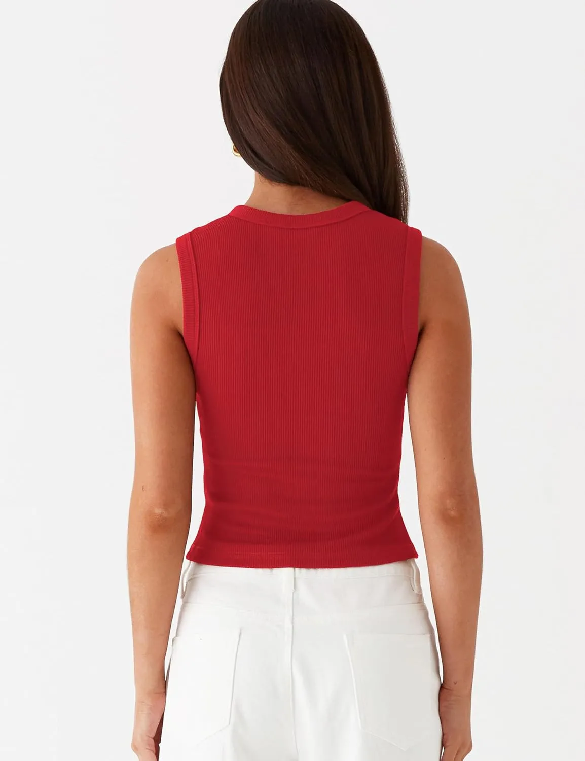 Womens Button Down Tank Vests Crew Neck Sleeveless Slim Fit Camisoles Vests Tops