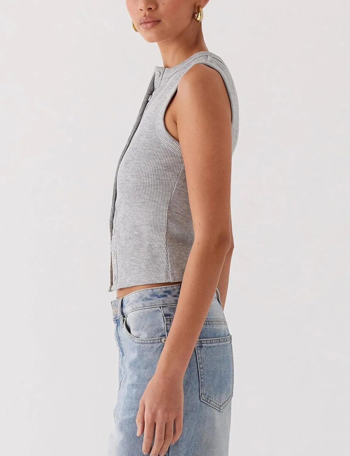 Womens Button Down Tank Vests Crew Neck Sleeveless Slim Fit Camisoles Vests Tops