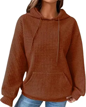Womens Checkered Hoodies Trendy 2024 Hooded Sweatshirts Soft Hoodies Loose Fit with Pockets Casual Pullover Tops