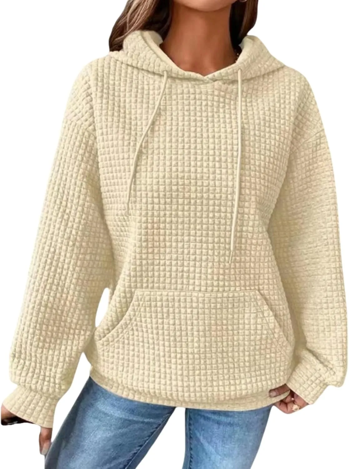 Womens Checkered Hoodies Trendy 2024 Hooded Sweatshirts Soft Hoodies Loose Fit with Pockets Casual Pullover Tops