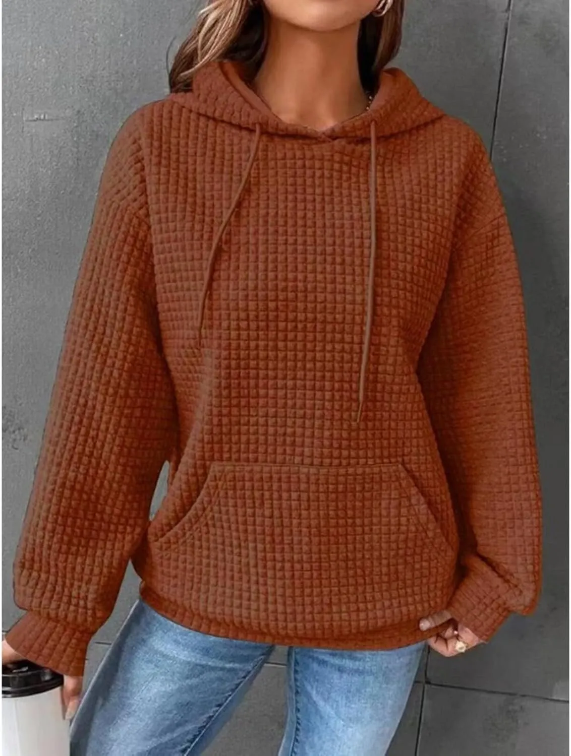 Womens Checkered Hoodies Trendy 2024 Hooded Sweatshirts Soft Hoodies Loose Fit with Pockets Casual Pullover Tops