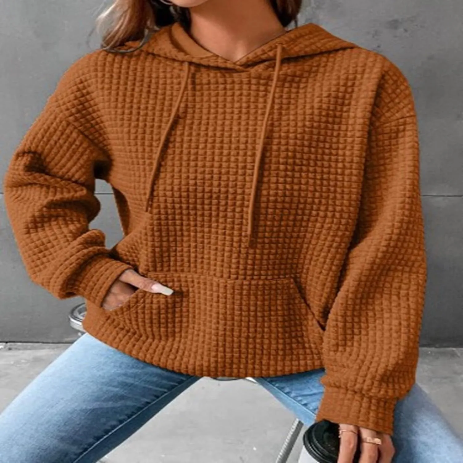 Womens Checkered Hoodies Trendy 2024 Hooded Sweatshirts Soft Hoodies Loose Fit with Pockets Casual Pullover Tops