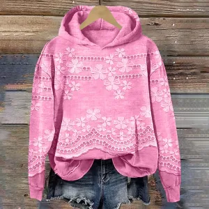 Womens Floral Hoodie Elegant Long Sleeve Sweatshirt Soft Oversized Pullover Flower Fall Winter Athleisure Streetwear