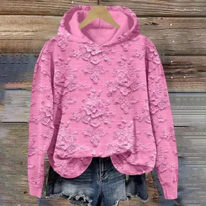Womens Floral Hoodie Elegant Long Sleeve Sweatshirt Soft Oversized Pullover Flower Fall Winter Athleisure Streetwear