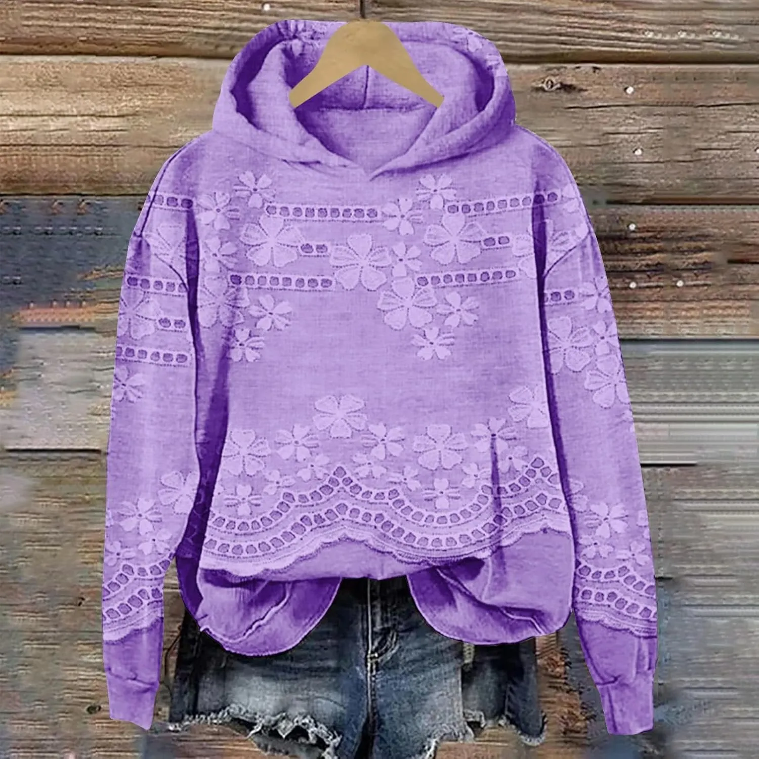 Womens Floral Hoodie Elegant Long Sleeve Sweatshirt Soft Oversized Pullover Flower Fall Winter Athleisure Streetwear