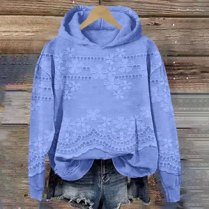 Womens Floral Hoodie Elegant Long Sleeve Sweatshirt Soft Oversized Pullover Flower Fall Winter Athleisure Streetwear