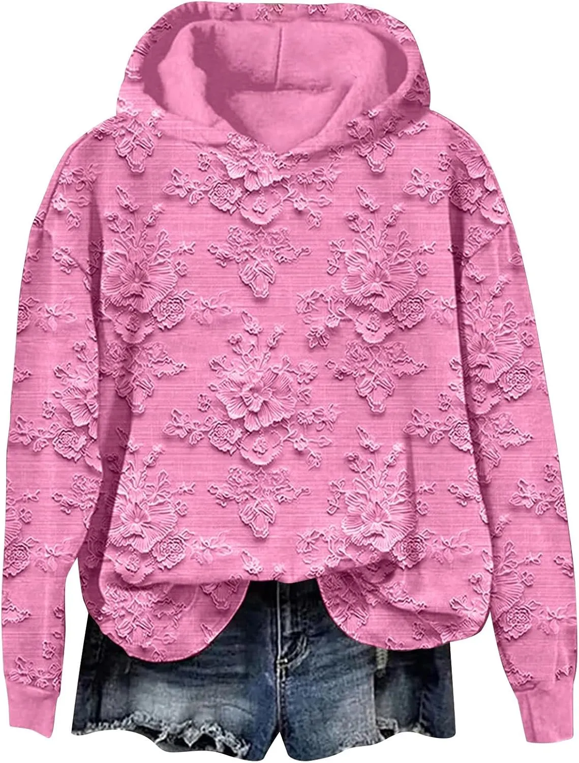 Womens Floral Hoodie Elegant Long Sleeve Sweatshirt Soft Oversized Pullover Flower Fall Winter Athleisure Streetwear