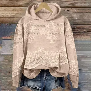 Womens Floral Hoodie Elegant Long Sleeve Sweatshirt Soft Oversized Pullover Flower Fall Winter Athleisure Streetwear