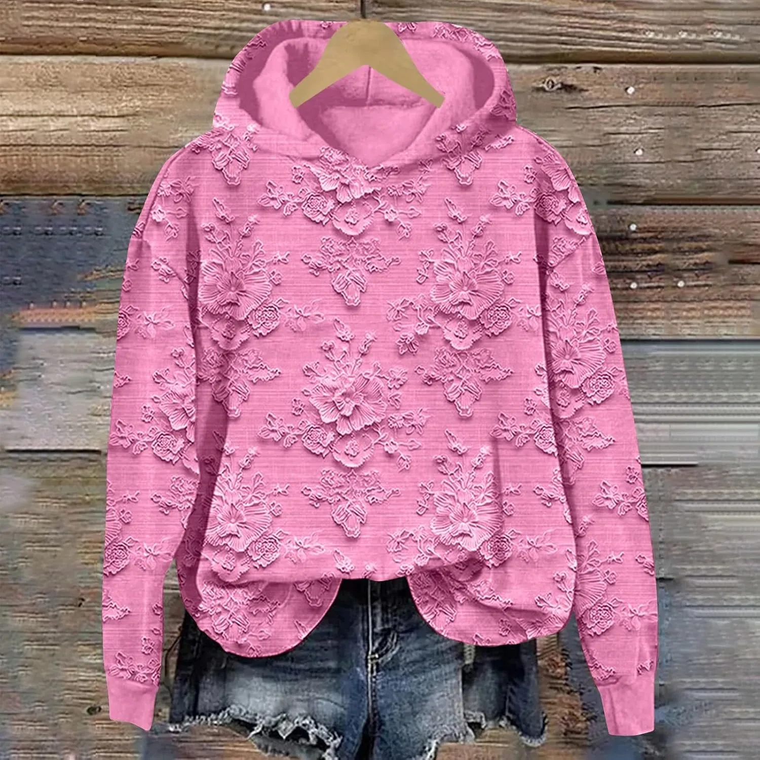 Womens Floral Hoodie Elegant Long Sleeve Sweatshirt Soft Oversized Pullover Flower Fall Winter Athleisure Streetwear