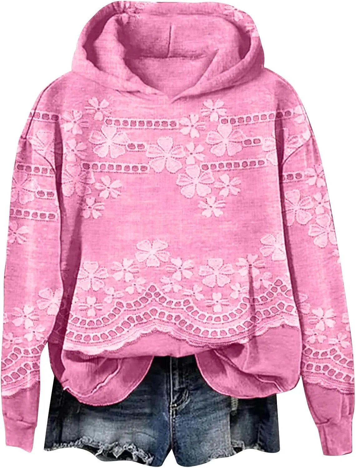 Womens Floral Hoodie Elegant Long Sleeve Sweatshirt Soft Oversized Pullover Flower Fall Winter Athleisure Streetwear