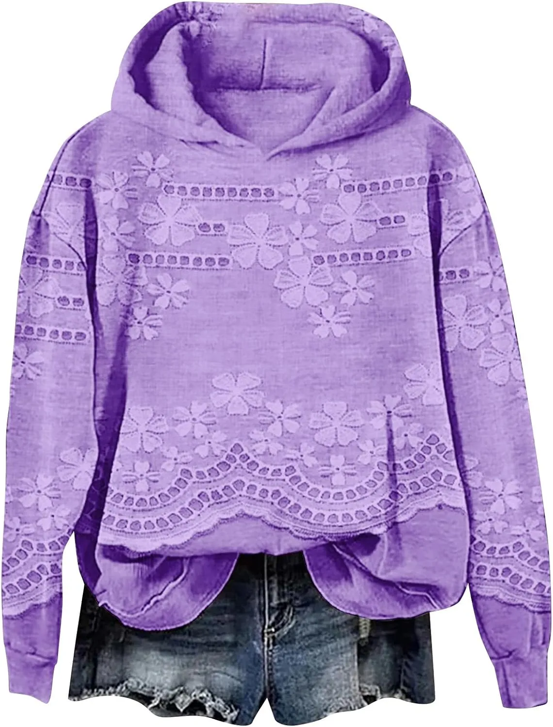 Womens Floral Hoodie Elegant Long Sleeve Sweatshirt Soft Oversized Pullover Flower Fall Winter Athleisure Streetwear