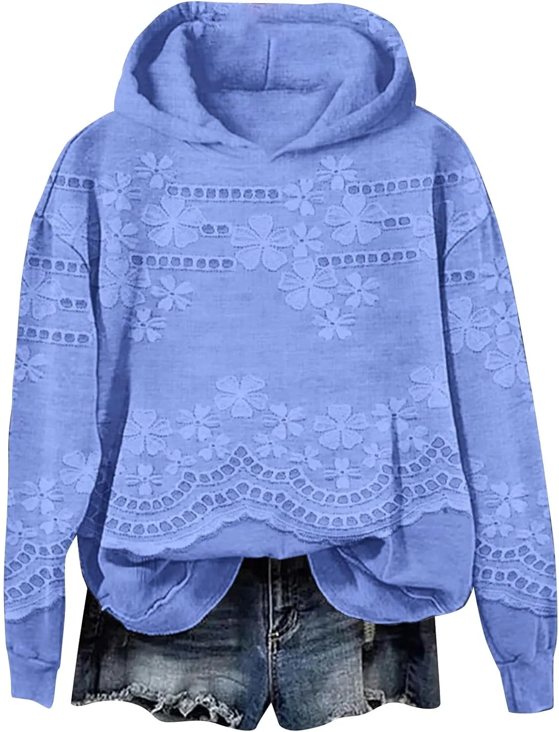 Womens Floral Hoodie Elegant Long Sleeve Sweatshirt Soft Oversized Pullover Flower Fall Winter Athleisure Streetwear