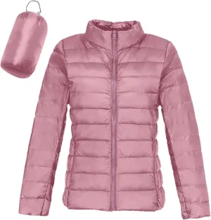 Womens Lightweight Puffer Jacket Packable Stand Collar Quilted Down Coats 2024 Winter Warm Down Jackets with Pockets