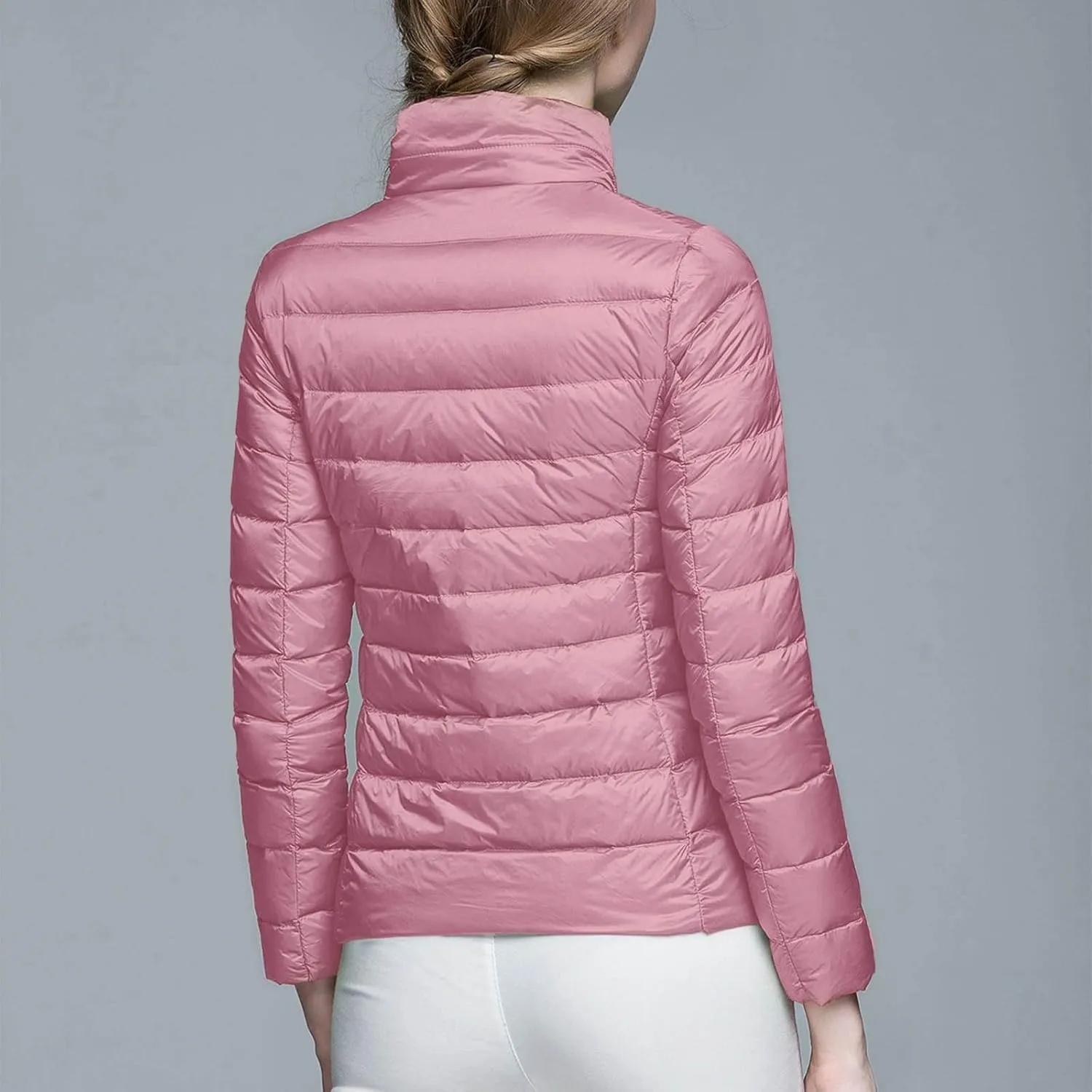 Womens Lightweight Puffer Jacket Packable Stand Collar Quilted Down Coats 2024 Winter Warm Down Jackets with Pockets