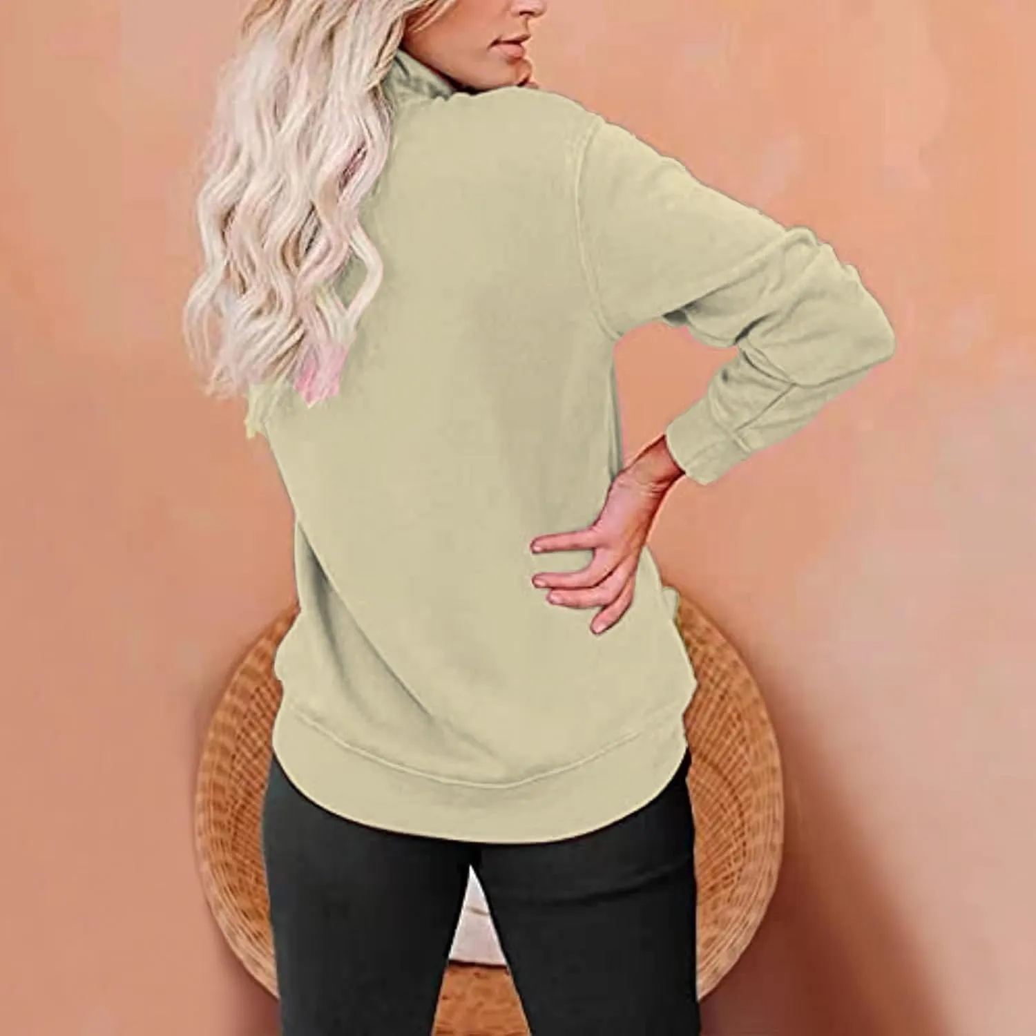 Womens Oversized Half Zip Sweatshirt Casual Long Sleeve Solid Color Soft Sweatshirt Pullover Jacket with Pocket