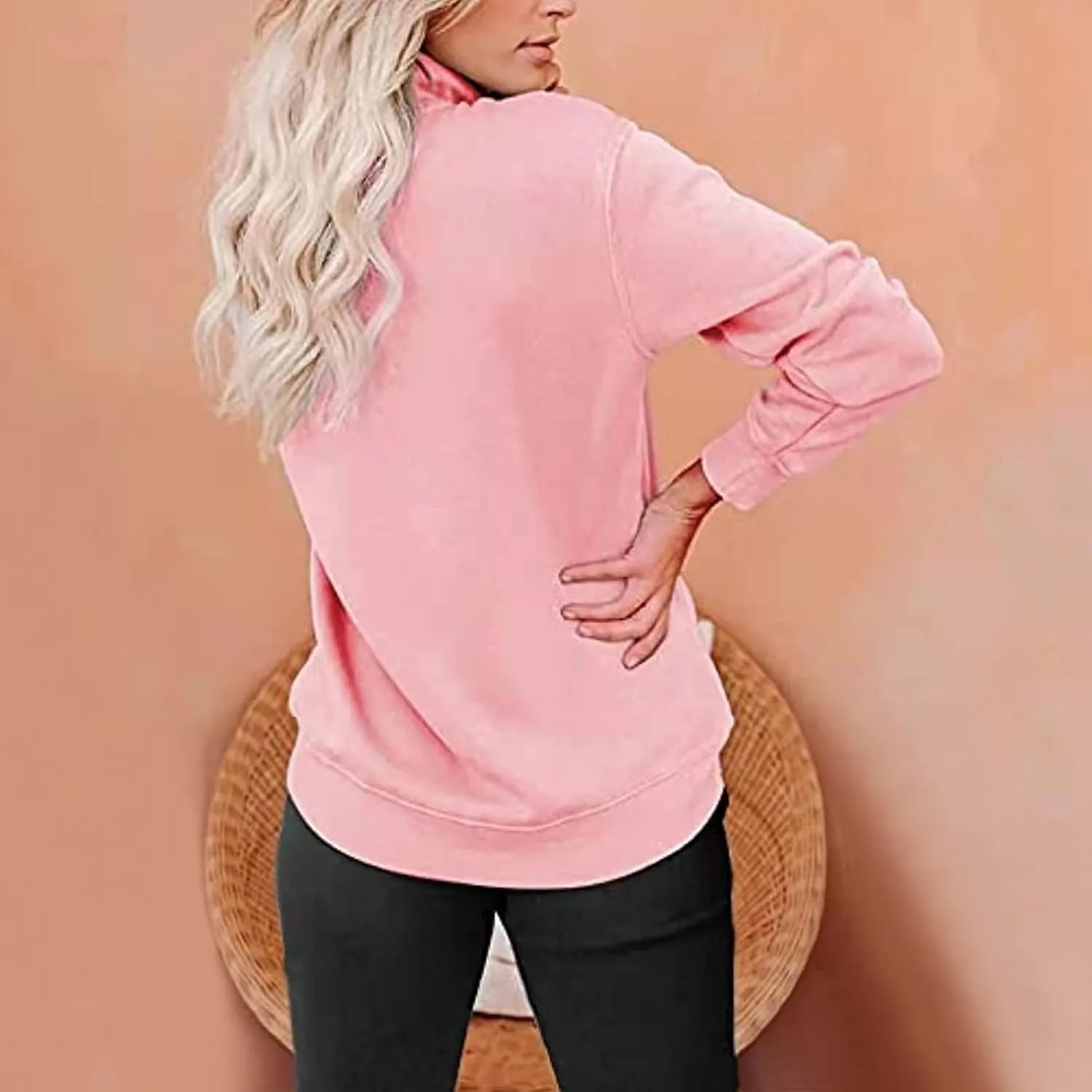 Womens Oversized Half Zip Sweatshirt Casual Long Sleeve Solid Color Soft Sweatshirt Pullover Jacket with Pocket