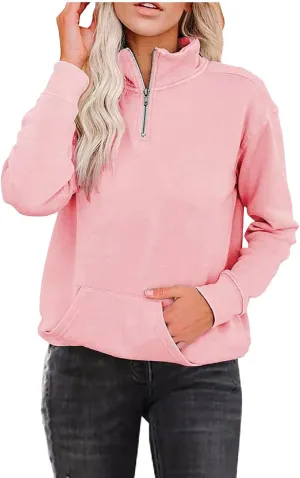 Womens Oversized Half Zip Sweatshirt Casual Long Sleeve Solid Color Soft Sweatshirt Pullover Jacket with Pocket