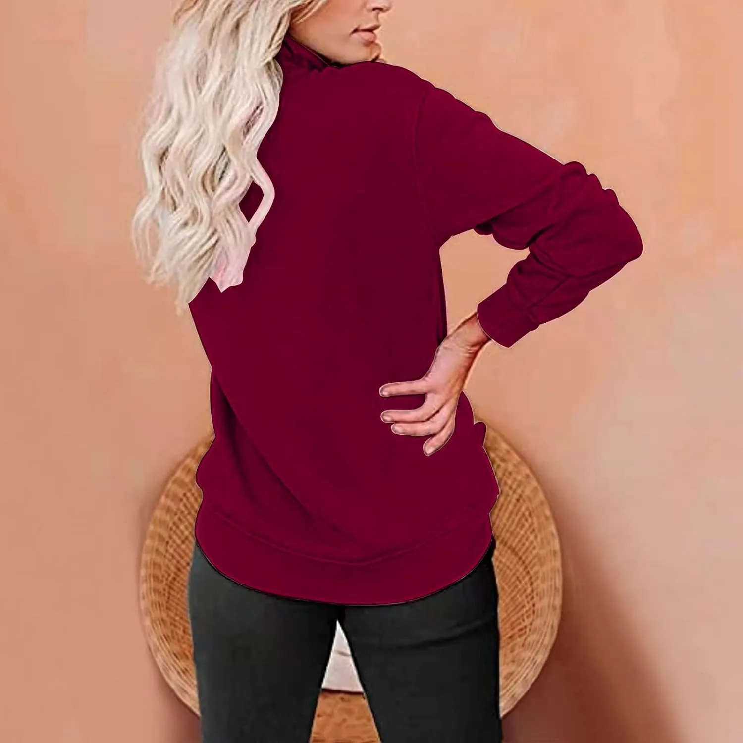 Womens Oversized Half Zip Sweatshirt Casual Long Sleeve Solid Color Soft Sweatshirt Pullover Jacket with Pocket