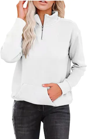 Womens Oversized Half Zip Sweatshirt Casual Long Sleeve Solid Color Soft Sweatshirt Pullover Jacket with Pocket