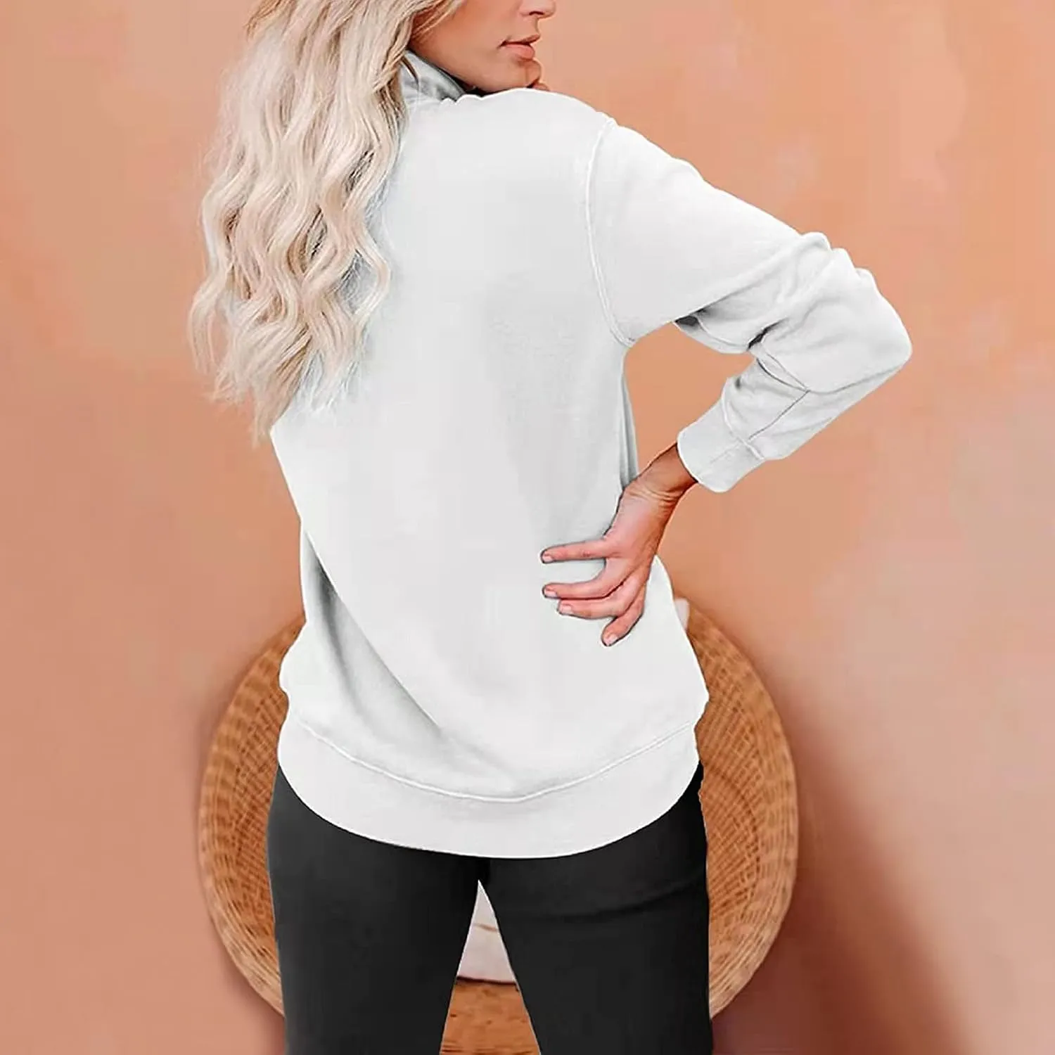 Womens Oversized Half Zip Sweatshirt Casual Long Sleeve Solid Color Soft Sweatshirt Pullover Jacket with Pocket