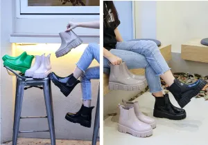 Women's Platform Waterproof Short Rain Boots Wide Width Fashion Waterproof Chelsea Boots for Yard Farm Outdoor Work
