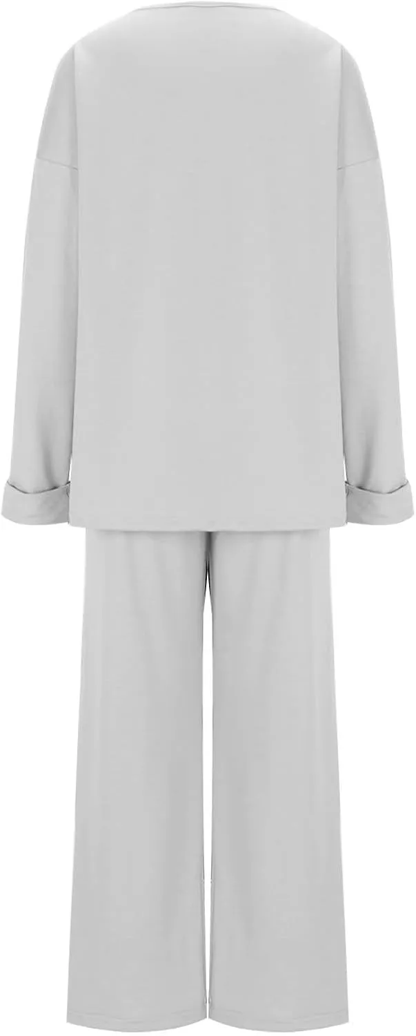 Womens Sets 2 Piece Outfits Comfy Baggy Long Sleeve Oversized Sweatshirt With Wide Leg Pants Tracksuit Fall Sweatsuit