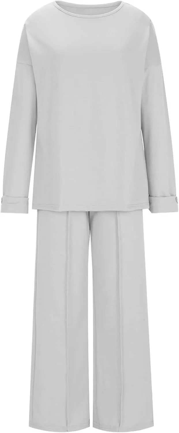Womens Sets 2 Piece Outfits Comfy Baggy Long Sleeve Oversized Sweatshirt With Wide Leg Pants Tracksuit Fall Sweatsuit