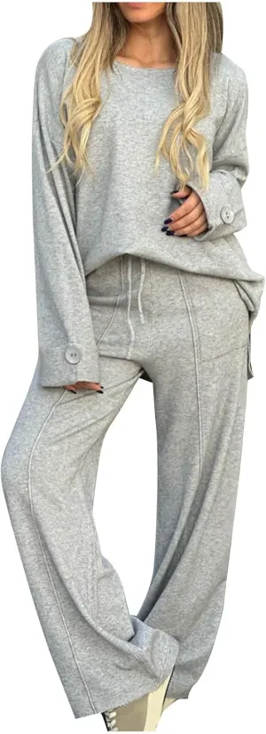 Womens Sets 2 Piece Outfits Comfy Baggy Long Sleeve Oversized Sweatshirt With Wide Leg Pants Tracksuit Fall Sweatsuit