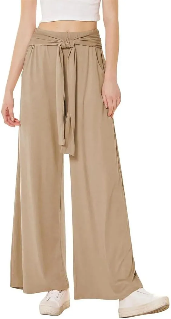 Women's Soft and Comfortable Draped Tie Wide Leg Yoga Pants Solid Color Basic High Waist Straight Trousers