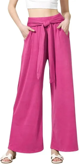 Women's Soft and Comfortable Draped Tie Wide Leg Yoga Pants Solid Color Basic High Waist Straight Trousers