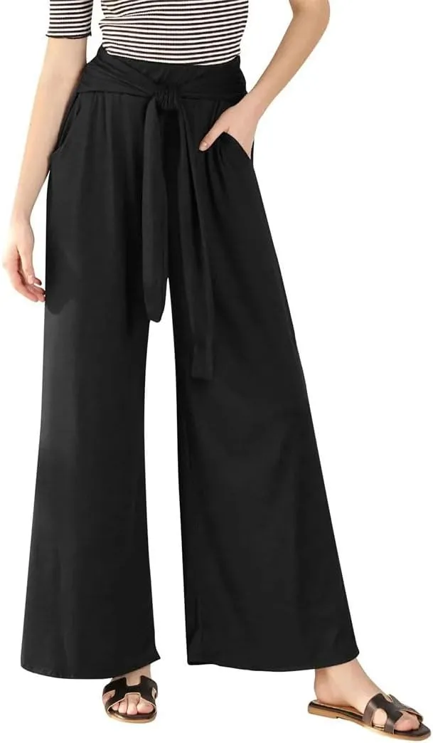 Women's Soft and Comfortable Draped Tie Wide Leg Yoga Pants Solid Color Basic High Waist Straight Trousers
