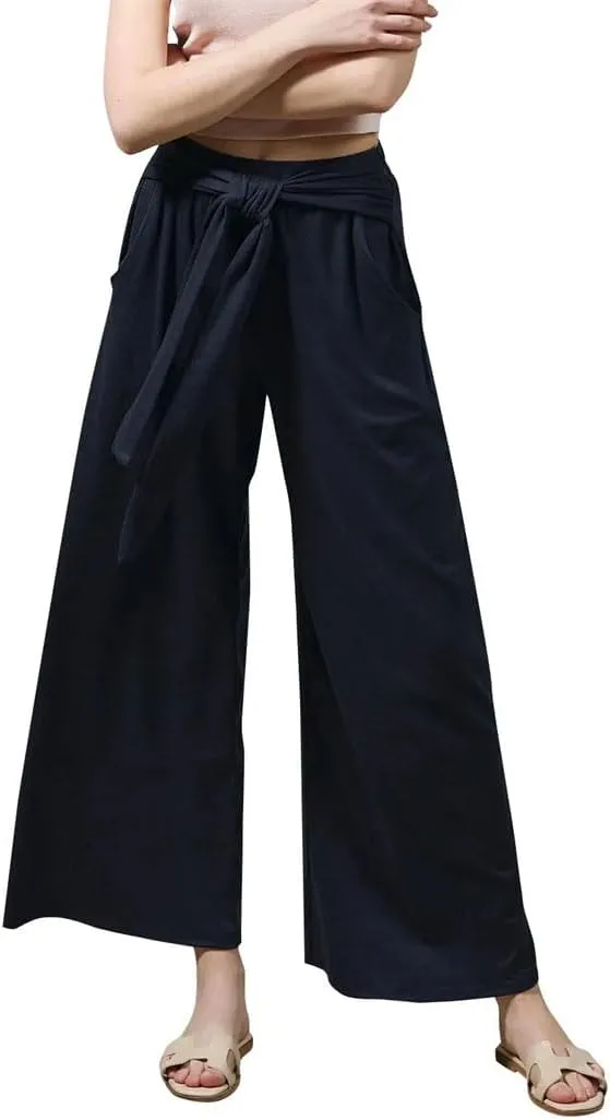Women's Soft and Comfortable Draped Tie Wide Leg Yoga Pants Solid Color Basic High Waist Straight Trousers
