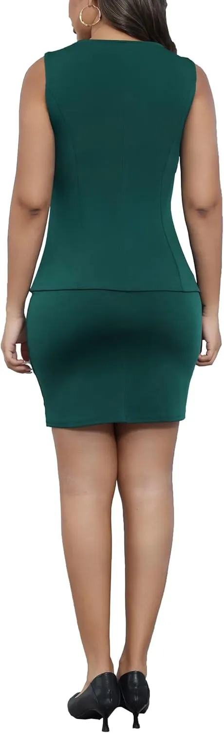 Womens Summer 2 Piece Outfits Summer Sleevevless Scoop Neck Blazer Vest Mini Skirt Dress Sets Matching Work Sets