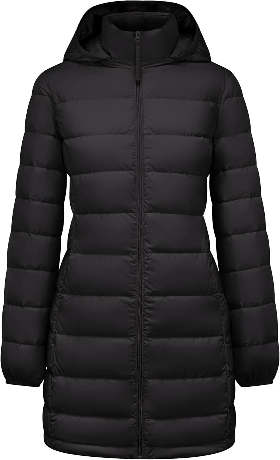 YZG Women's Hooded Long Down Full-Zip Puffer Jacket Outerwear Fashionable Coats Black Small