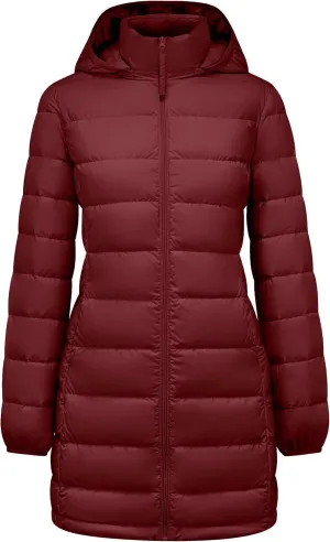 YZG Women's Warm Lightweight Long Down Jacket Warm Quilted Puffer Coat with Hood Removable
